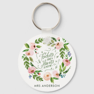 Blush pink floral wreath thank you teacher gift keychain