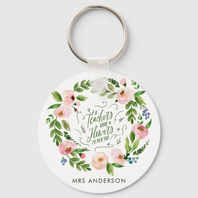 Blush pink floral wreath thank you teacher gift keychain (Front)