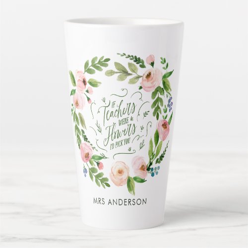 Blush pink floral wreath thank you teacher gift  latte mug