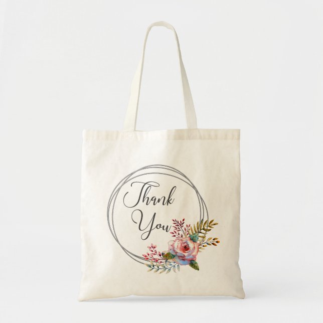 Blush Pink Floral Wreath Thank You Tote Bag (Front)