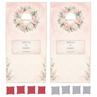 Blush Pink Floral Wreath Wedding Cornhole Set