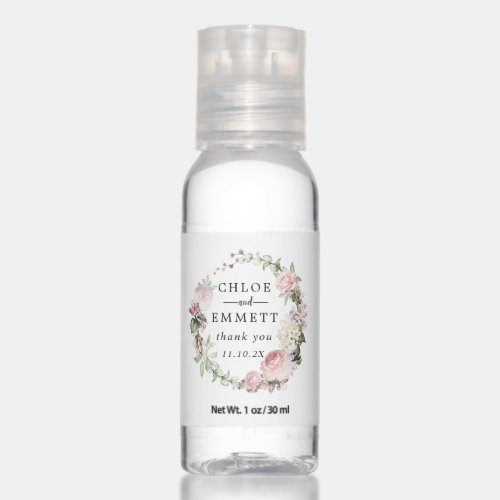 Blush Pink Floral Wreath Wedding Favor Hand Sanitizer