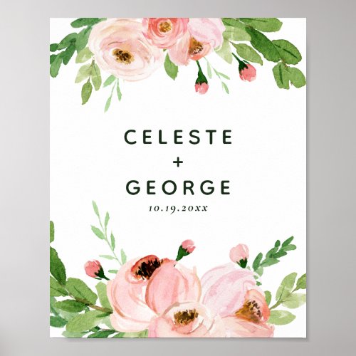 Blush pink floral wreath wedding poster