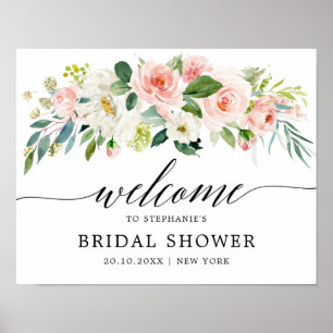 Blush Pink Florals Botanical Bridal Shower Welcome Poster