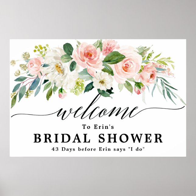 Blush Pink Florals Botanical Bridal Shower Welcome Poster (Front)