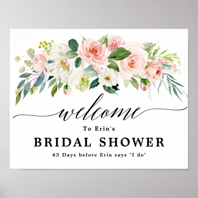 Blush Pink Florals Botanical Bridal Shower Welcome Poster (Front)