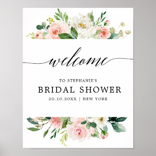 Blush Pink Florals Botanical Bridal Shower Welcome Poster