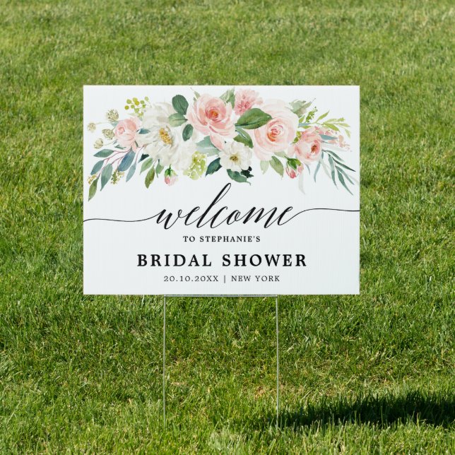 Blush Pink Florals Botanical Bridal Shower Welcome Sign (Insitu)