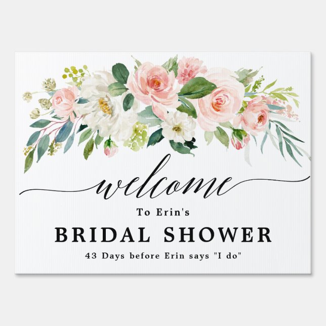 Blush Pink Florals Botanical Bridal Shower Welcome Sign (Front)