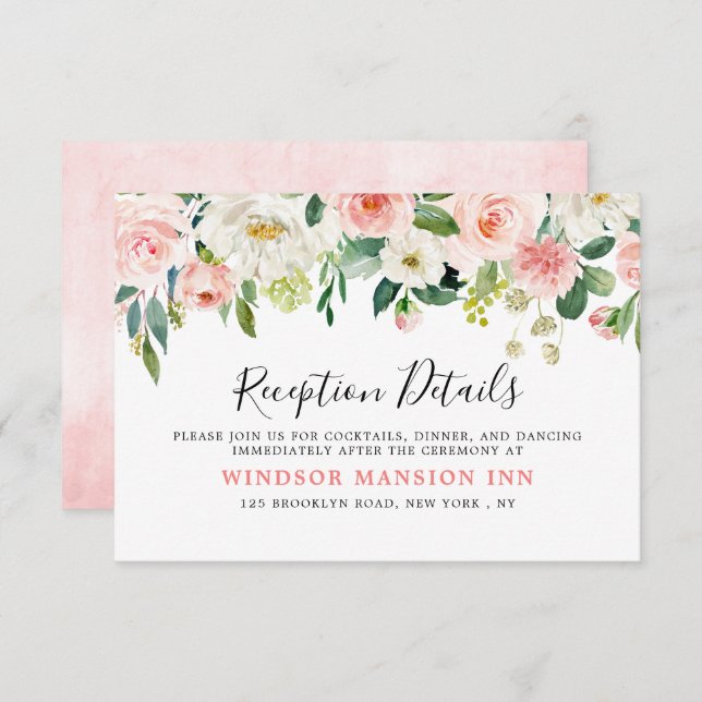 Blush Pink Florals Botanical Reception Details Invitation (Front/Back)