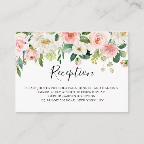 Blush Pink Florals Botanical Wedding Reception Enclosure Card