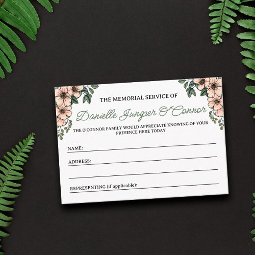 Blush Pink Florals Memorial Service Attendance Enclosure Card