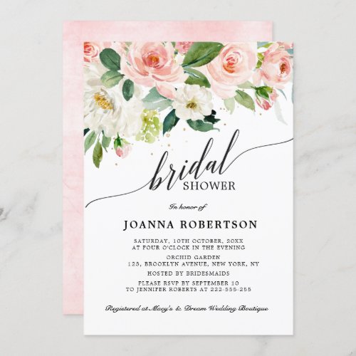 Blush Pink Florals Modern Botanical Bridal Shower Invitation