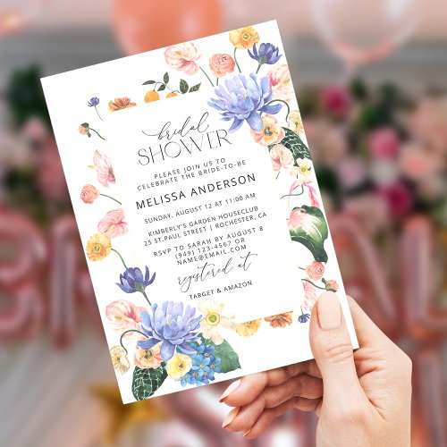 Blush Pink Florals Modern Botanical Bridal Shower  Invitation