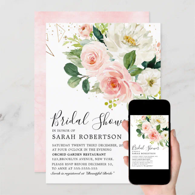 Blush Pink Florals Modern Botanical Bridal Shower Invitation Zazzle