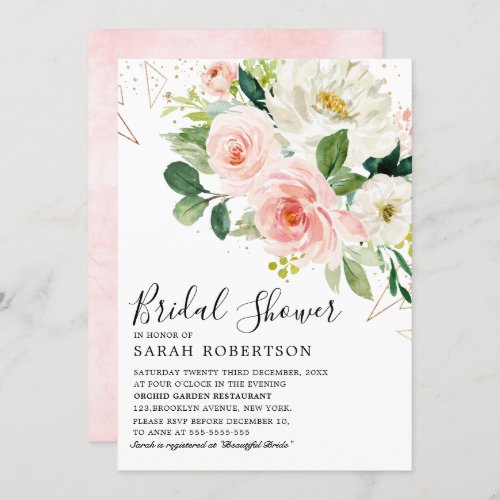 Blush Pink Florals Modern Botanical Bridal Shower Invitation