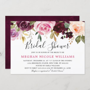 Blush Pink Florals Modern Botanical Bridal Shower Invitation