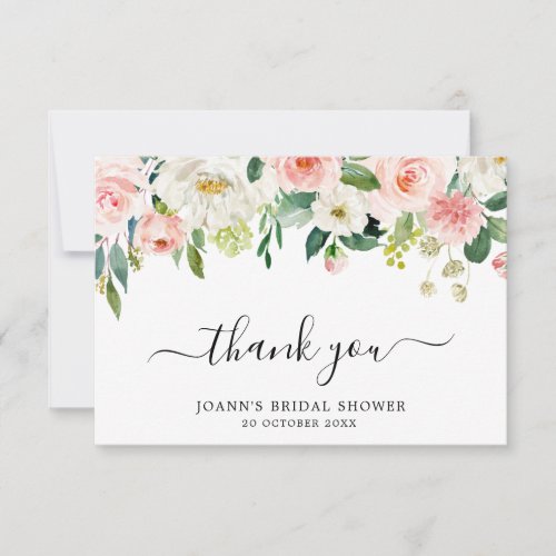 Blush Pink Florals Modern Botanical Bridal Shower Thank You Card