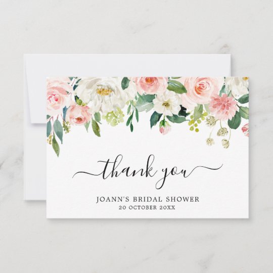 Blush Pink Florals Modern Botanical Bridal Shower Thank You Card ...