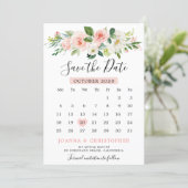 Blush Pink Florals Modern Botanical Calendar Save The Date (Standing Front)