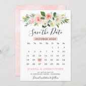 Blush Pink Florals Modern Botanical Calendar Save The Date (Front/Back)