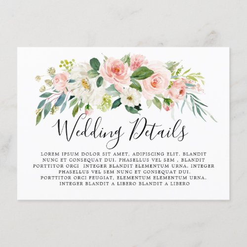 Blush Pink Florals Modern Botanical Wedding detail Enclosure Card