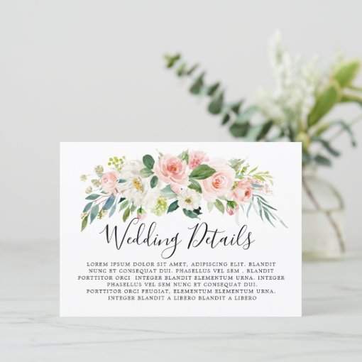 Blush Pink Florals Modern Botanical Wedding Detail Enclosure Card Zazzle