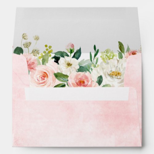 Blush Pink Florals Modern Botanical Wedding Envelope