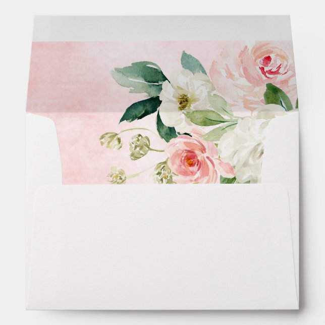 Blush Pink Florals Modern Botanical Wedding Envelope (Back (Bottom))