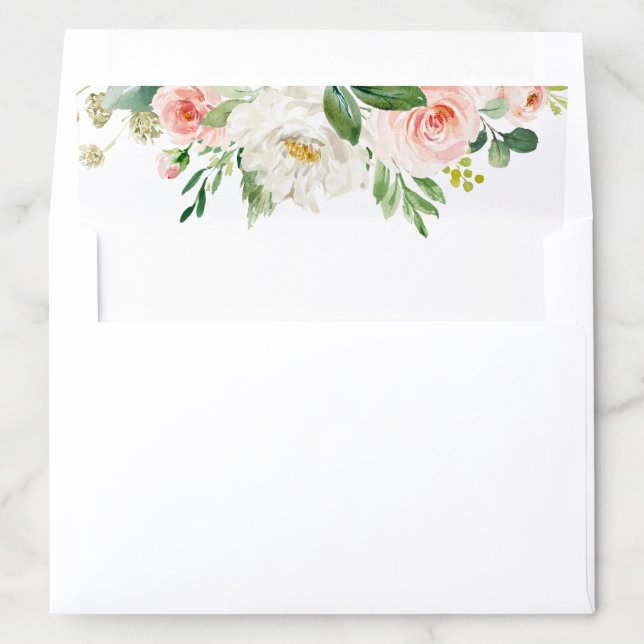 Blush Pink Florals Modern Botanical Wedding Envelope Liner (In Envelope)
