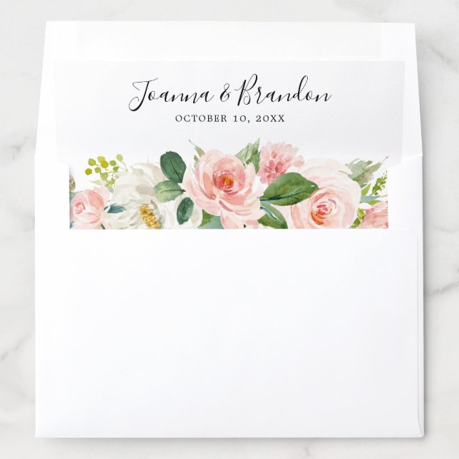 Blush Pink Florals Modern Botanical Wedding Envelope Liner (In Envelope)