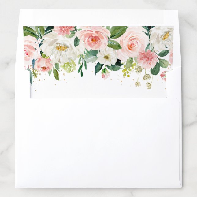 Blush Pink Florals Modern Botanical Wedding Envelope Liner (In Envelope)