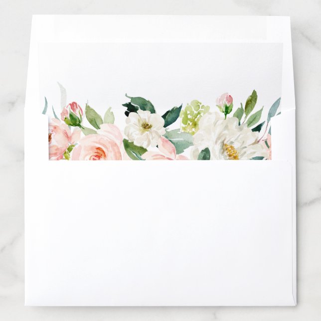 Blush Pink Florals Modern Botanical Wedding Envelope Liner (In Envelope)