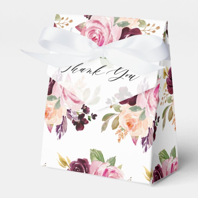 Blush Pink Florals Modern Botanical Wedding Favor Boxes (Front Side)