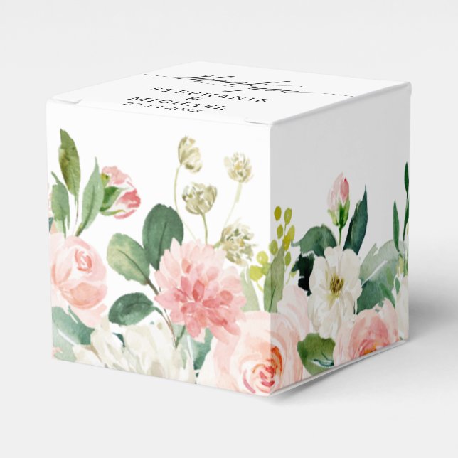 Blush Pink Florals Modern Botanical Wedding Favor Boxes (Front Side)