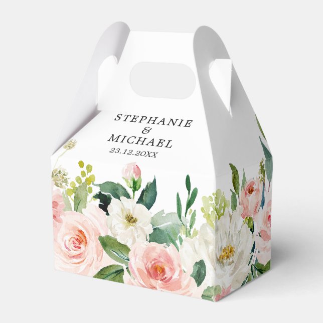 Blush Pink Florals Modern Botanical Wedding Favor Boxes (Back Side)