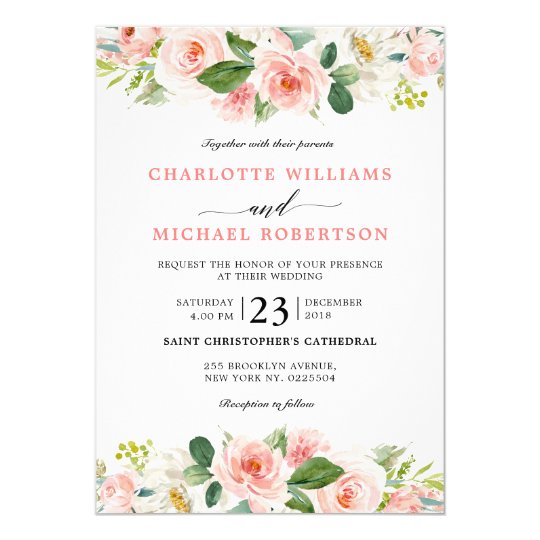 Blush Pink Florals Modern Botanical Wedding Invitation | Zazzle.com