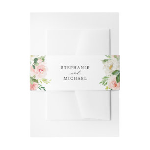 Blush Pink Florals Modern Botanical Wedding Invitation Belly Band