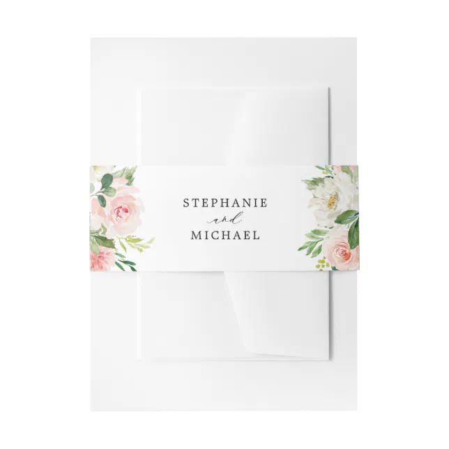 Blush Pink Florals Modern Botanical Wedding Invitation Belly Band Zazzle