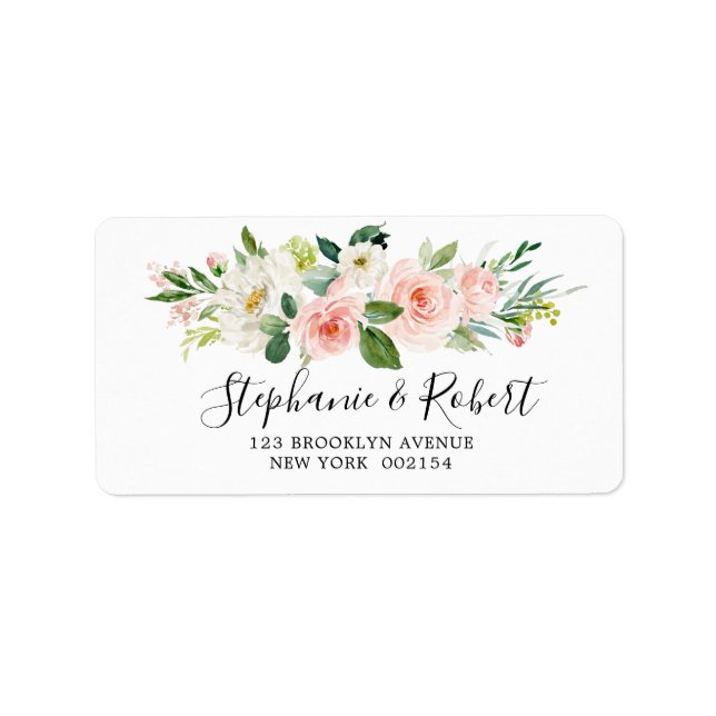 Blush Pink Florals Modern Botanical Wedding Label (Front)