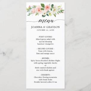 Blush Pink Florals Modern Botanical Wedding Menu