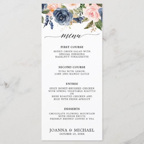 Blush Pink Florals Modern Botanical Wedding Menu