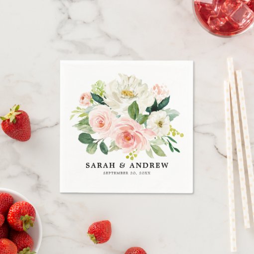 Blush Pink Florals Modern Botanical Wedding Napkins Zazzle