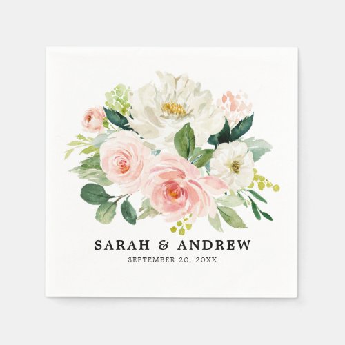 Blush Pink Florals Modern Botanical Wedding Napkins
