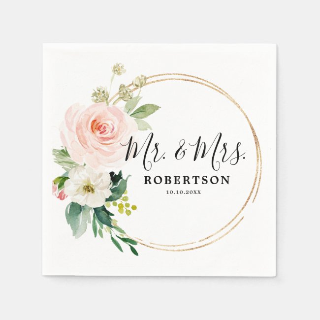 Blush Pink Florals Modern Botanical Wedding Napkins