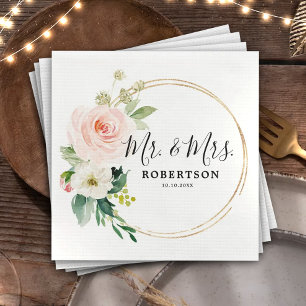 Blush Pink Florals Modern Botanical Wedding Napkins