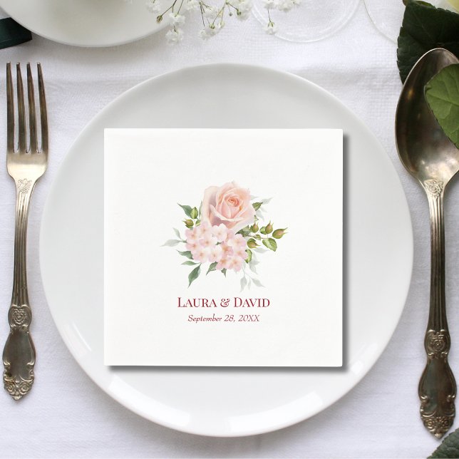 Blush Pink Florals Modern Botanical Wedding Paper Napkins (Creator Uploaded)