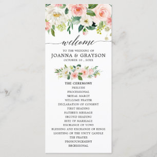 Blush Pink Florals Modern Botanical Wedding Program
