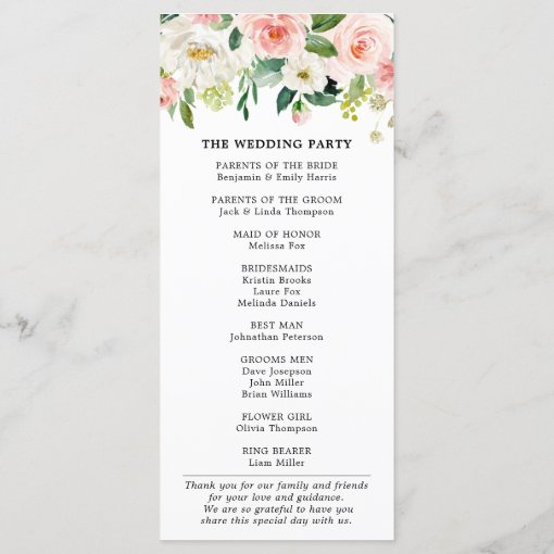 Blush Pink Florals Modern Botanical Wedding Program Zazzle