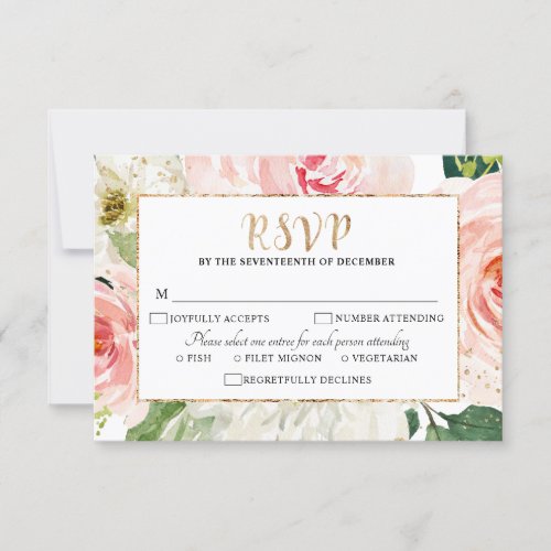 Blush Pink Florals Modern Botanical Wedding RSVP Card